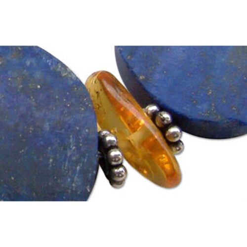 Ambra Lapis Lazuli, Amber and Sterling Silver Necklace and Earrings Set