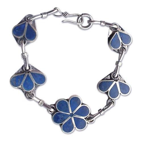 Sterling Silver and Lapis Lazuli Petal Chained Bracelet
