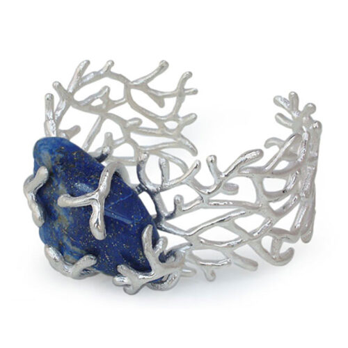 Lapis Lazuli and Sterling Silver Seaweed Cabochon Cuff