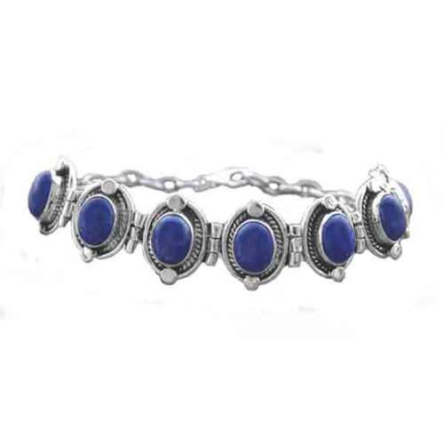 Sterling Silver and Lapis Lazuli Medallion Cabochon Bracelet