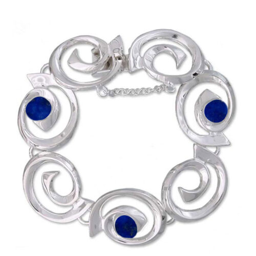 Spirals of Time Sterling Silver and Lapis Lazuli Bracelet