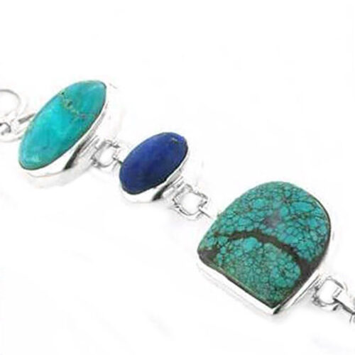 Lapis Lazuli and Veined Turquoise Cabochons Toggle Bracelet
