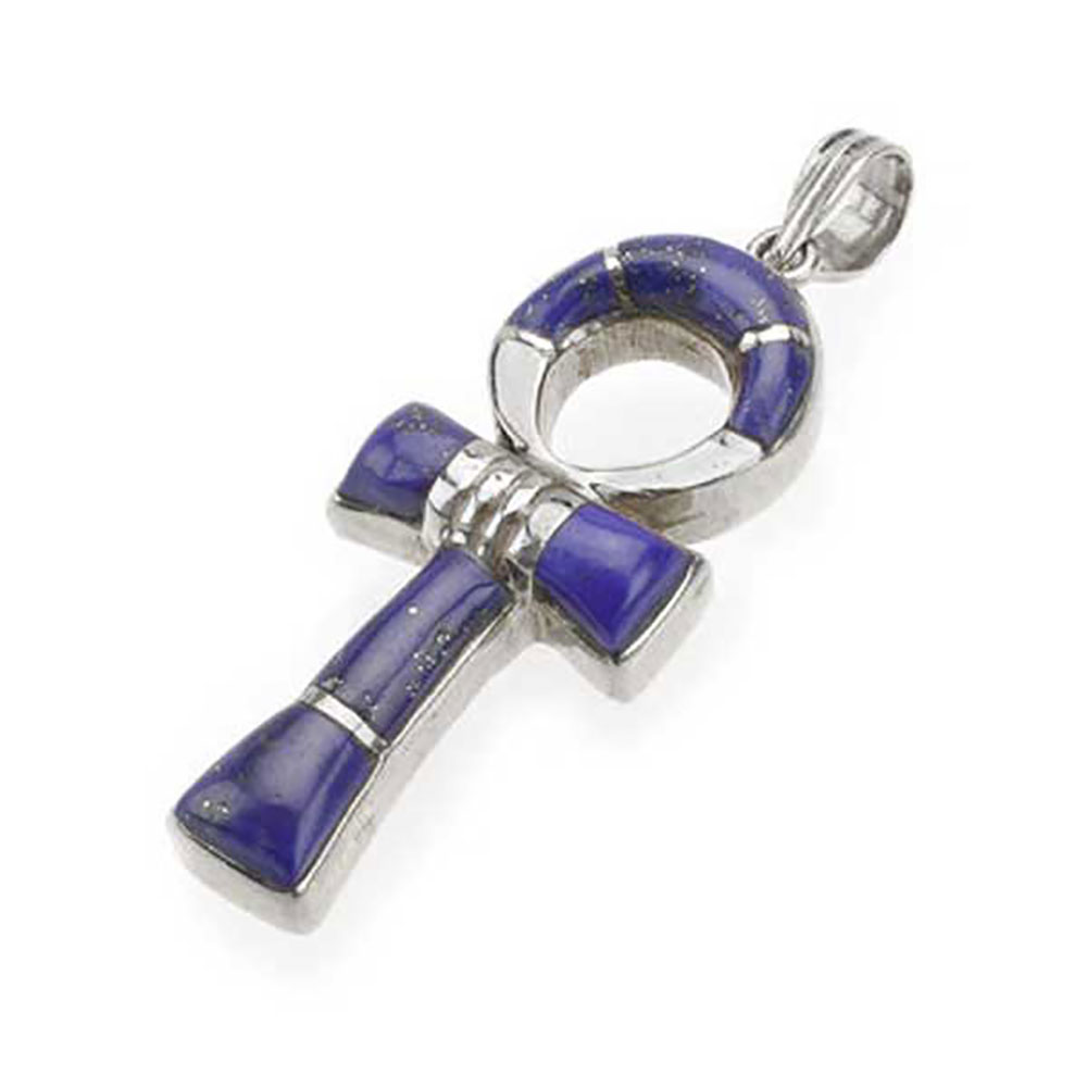 Sterling Silver and Lapis Lazuli Ankh Cross Pendant