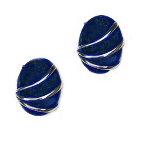 Sterling Silver and Lapis Lazuli Oval Channeling Post or Clip Earrings