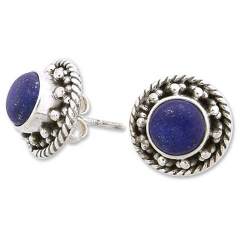Crown Style Round Sterling Silver Earrings