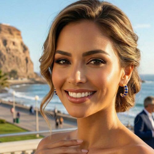 18K Gold Semi-Hoops Zebra Earrings
