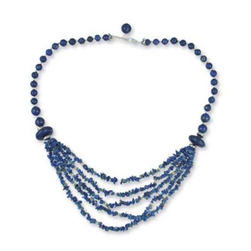 Sterling Silver and Lapis Lazuli Beaded Cascade Necklace