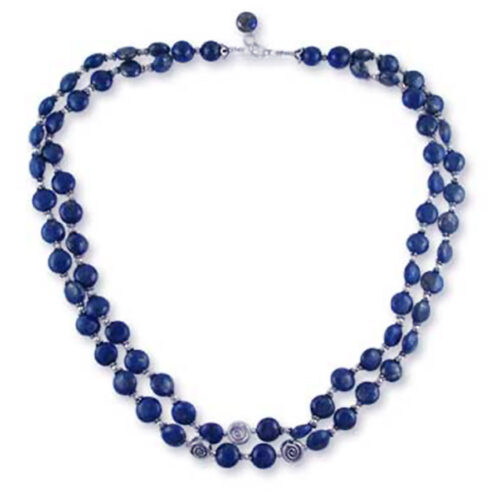 Lapis Lazuli and Sterling Silver Swirl Bead Necklace