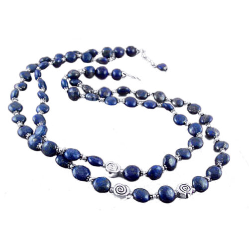 Lapis Lazuli and Sterling Silver Swirl Bead Necklace