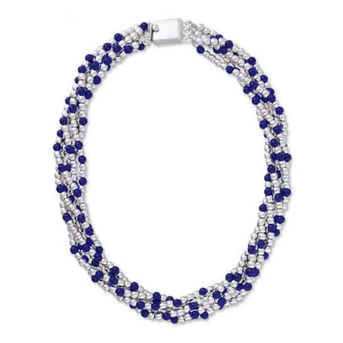 Sterling Silver Beads with Lapis Lazuli Accents Necklace