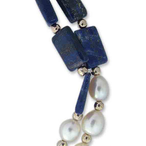 Sterling Silver, Lapis Lazuli and Water Pearls Beaded Necklace