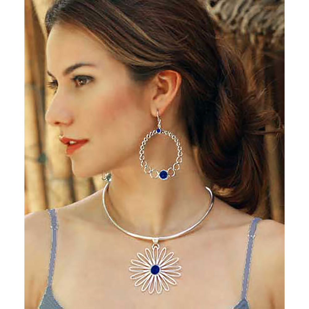 Sterling Silver and Lapis Lazuli Loves Me, Loves Me Not Necklace - Image 3
