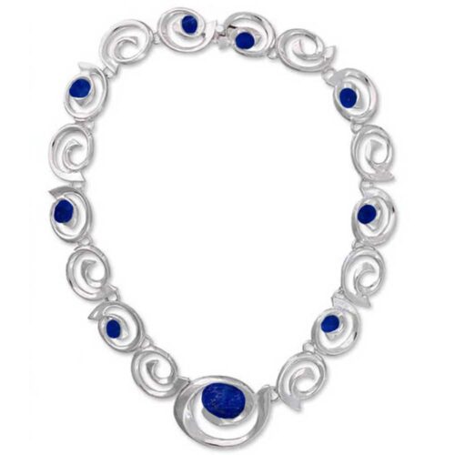 Spirals of Time Sterling Silver and Lapis Lazuli Necklace
