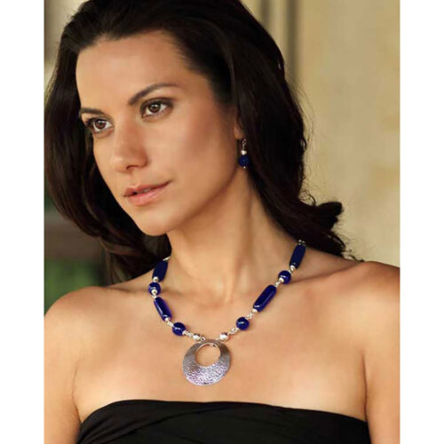 Mixed Beads Lapis Lazuli Shield Necklace