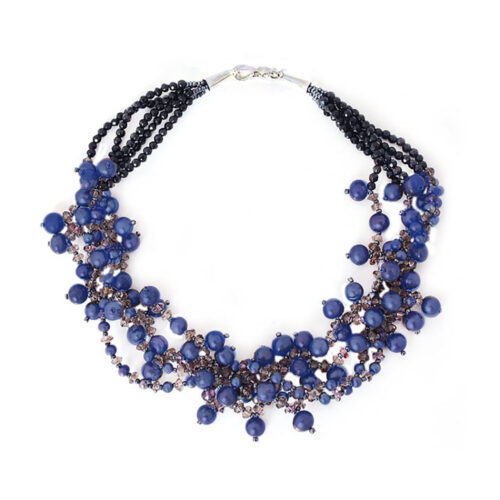 Lapis Lazuli Bead, Crystal and Sterling Silver Fantasy Necklace