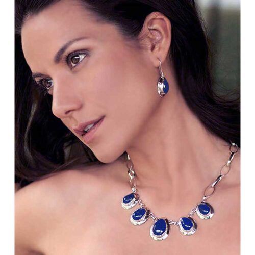Sterling Silver and Lapis Lazuli Mayan Tear Toggle Necklace