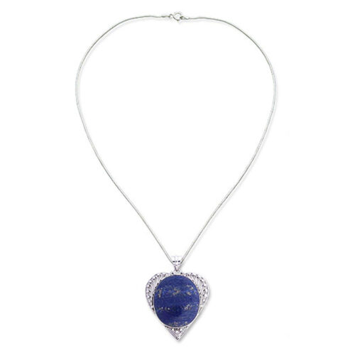 Sterling Silver and Lapis Lazuli Laced Heart Pendant and Chain