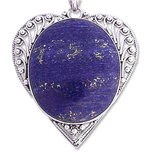 Sterling Silver and Lapis Lazuli Laced Heart Pendant and Chain
