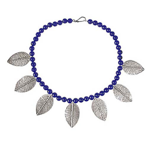 Native Lapis Lazuli Beads with Sterling Silver Leaves Necklace