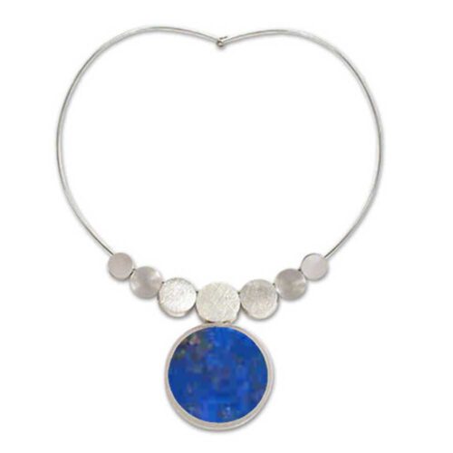Sterling Silver and Lapis Lazuli Abstract Discs Necklace