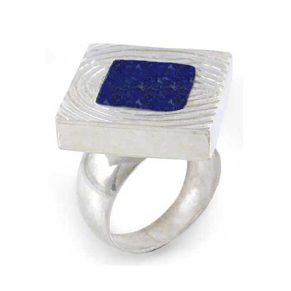 Textured Sterling Silver and Lapis Lazuli Slab Ring
