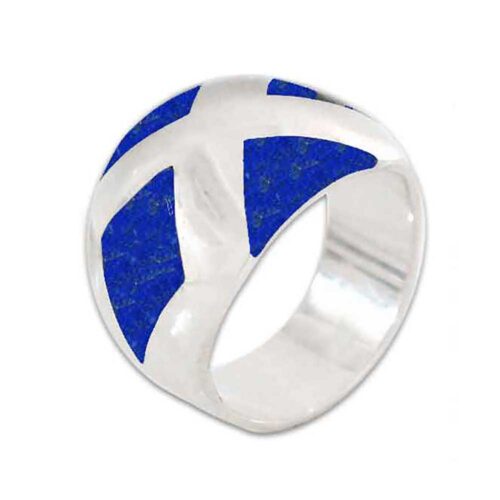 Sterling Silver Band Ring with Inlayed Stone, Diamond Pattern