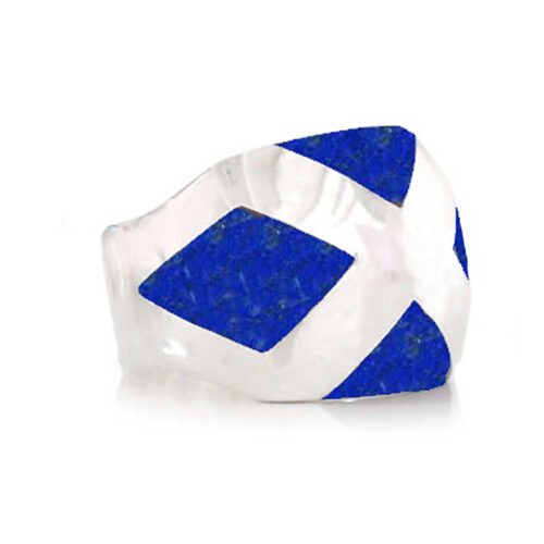 Sterling Silver Band Ring with Inlayed Stone, Diamond Pattern