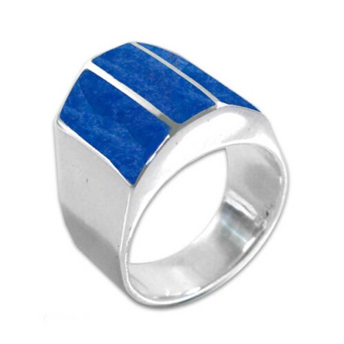 Thick Sterling Silver and Lapis Lazuli Pyramidal Ring