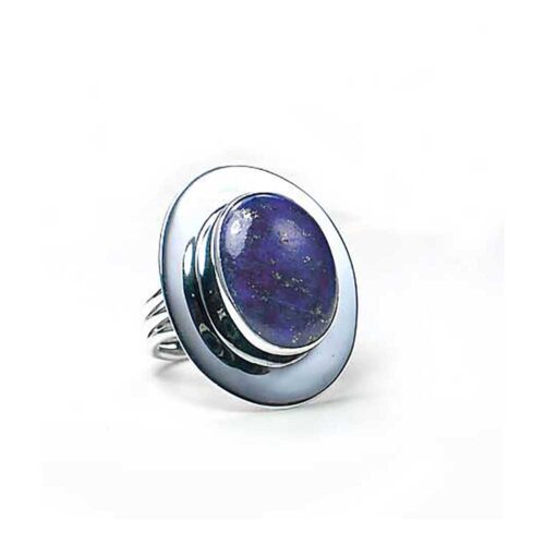 Sterling Silver and Lapis Lazuli Thick Frame Oval Ring