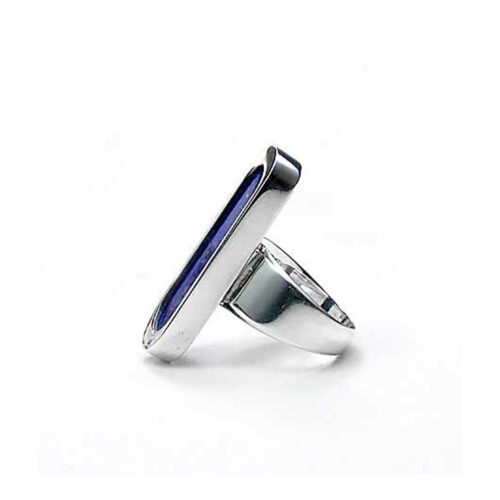 Sterling Silver and Lapis Lazuli Framed Long Bar Ring