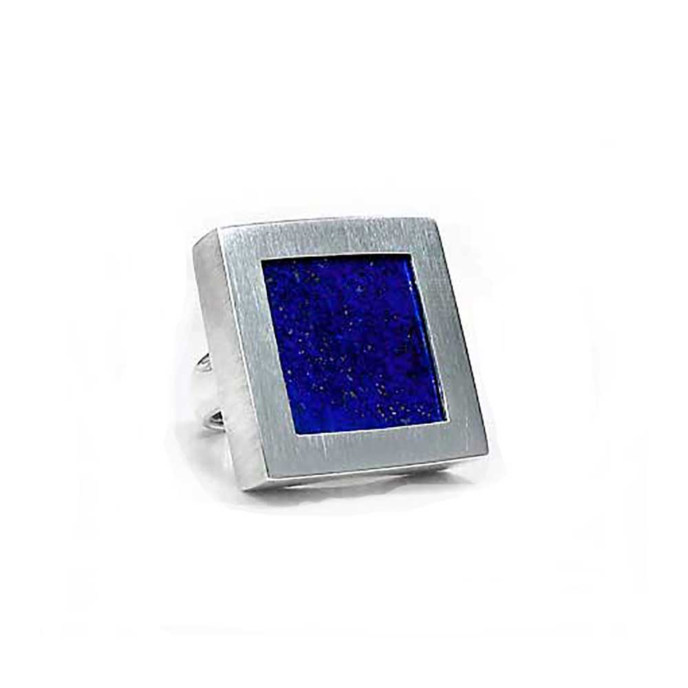 Sterling Silver and Lapis Lazuli Squared Channeling Ring