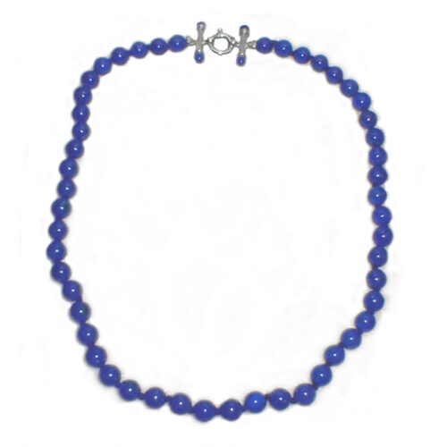 Extra Long 8 mm Lapis Lazuli Bead Necklace with Jeweled Sterling Silver Clasp