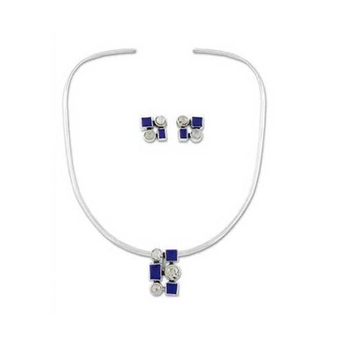 Sterling Silver, Lapis Lazuli and Nacar Necklace and Earrings Set