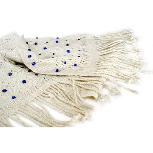 Winter While Alpaca Shawl with Lapis Lazuli Beading