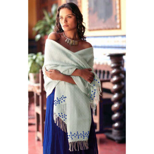 Winter While Alpaca Shawl with Lapis Lazuli Beading