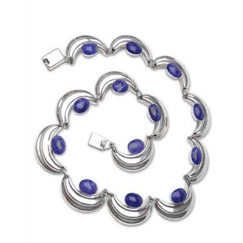 Sterling Silver and Lapis Lazuli Half Moon Necklace