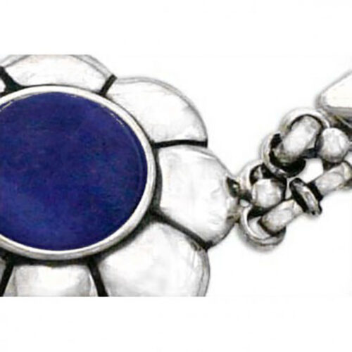 Sterling Silver and Lapis Lazuli Flower Cabochon Bracelet