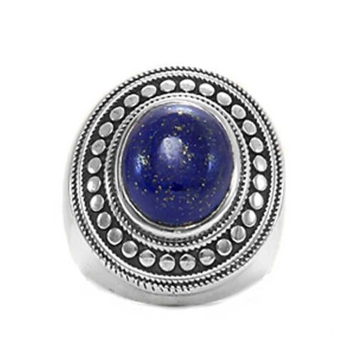 Sterling Silver and Lapis Lazuli Cabochon Crown Cocktail Ring