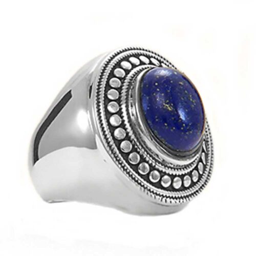 Sterling Silver and Lapis Lazuli Cabochon Crown Cocktail Ring