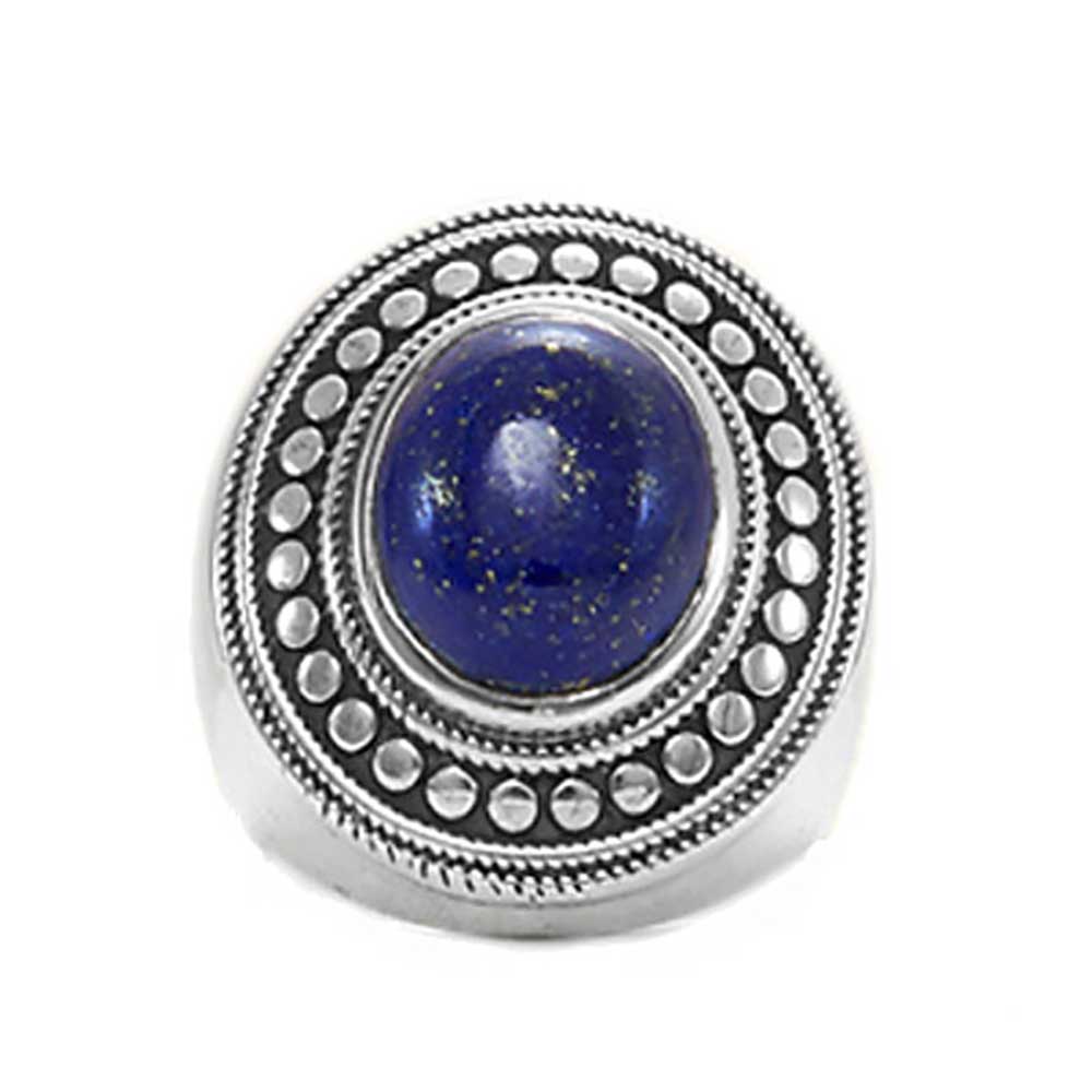 Sterling Silver and Lapis Lazuli Cabochon Crown Cocktail Ring