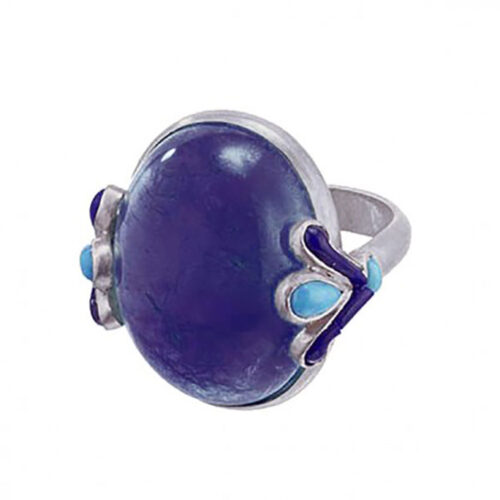 Sterling Silver, Lapis Lazuli and Turquoise Egyptian Lotus Ring
