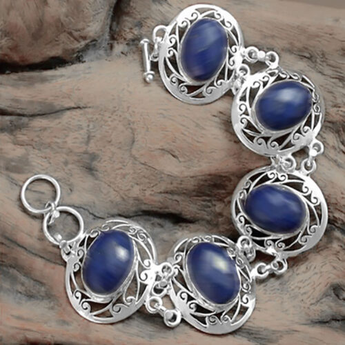 Sterling Silver and Lapis Lazuli Lace Medallion Cabochon Bracelet