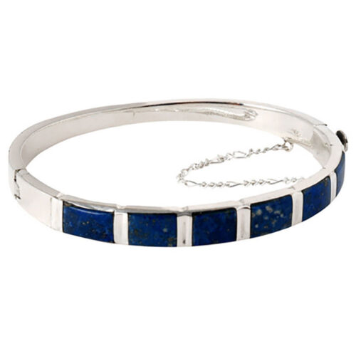 Sterling Silver and Lapis Lazuli Hinged Cuff Bracelet