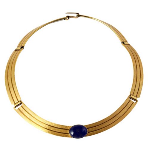 Satin Ribbon Lapis Lazuli and Gold Vermeil Single Cabochon Necklace