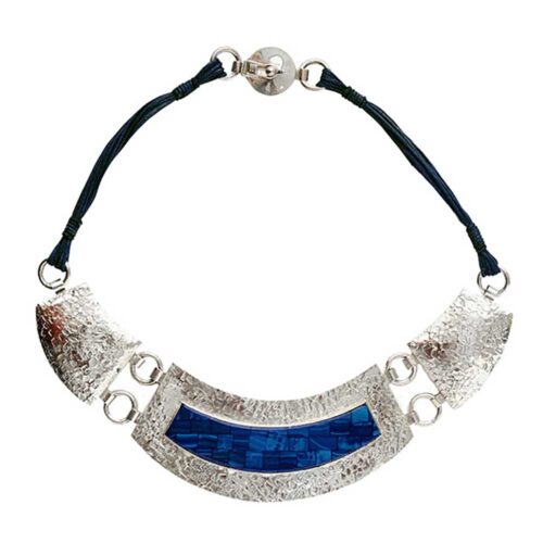Sterling Silver and Lapis Lazuli Mosaic Bib Necklace