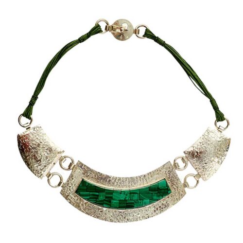 Sterling Silver and Lapis Lazuli Mosaic Bib Necklace