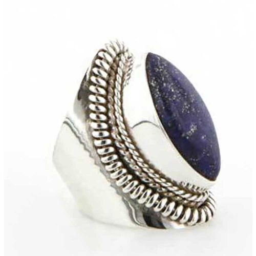 Sterling Silver and Lapis Lazuli Cabochon Braided Cocktail Ring