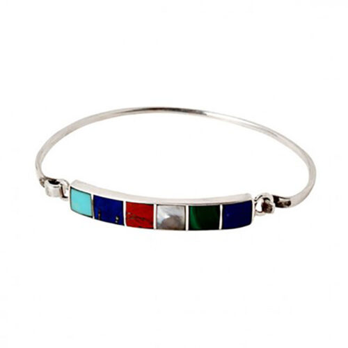 Sterling Silver, Lapis Lazuli, Turquoise, Malachite, Nacar and Jasper Hooked Cuff Bracelet