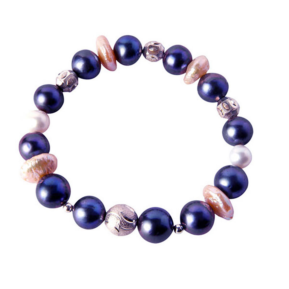 Naia 8 mm Lapis Lazuli, Freshwater Pearls and Sterling Silver Bead Bracelet