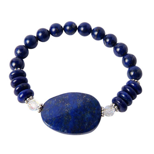Lapis Lazuli, Sterling Silver and Swarovski Crystals Bead Bracelet